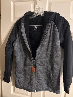 Kids Black & Gray Hooded Puffer Jacket - Sport